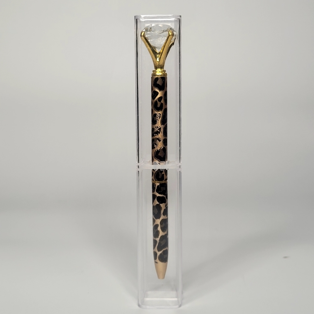 Cheetah Leopard Print Diamond Tip Pen Stationery Bling Crystal Wedding Bride